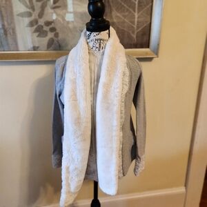 Anthropologie's Gray Cardigan with White Faux Fur Trim